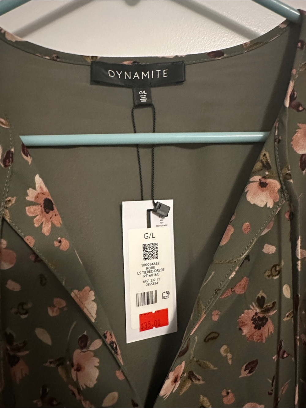 Dynamite Olive Floral V-Neck Smocked Waist Mini Dress - Picture 2 of 12